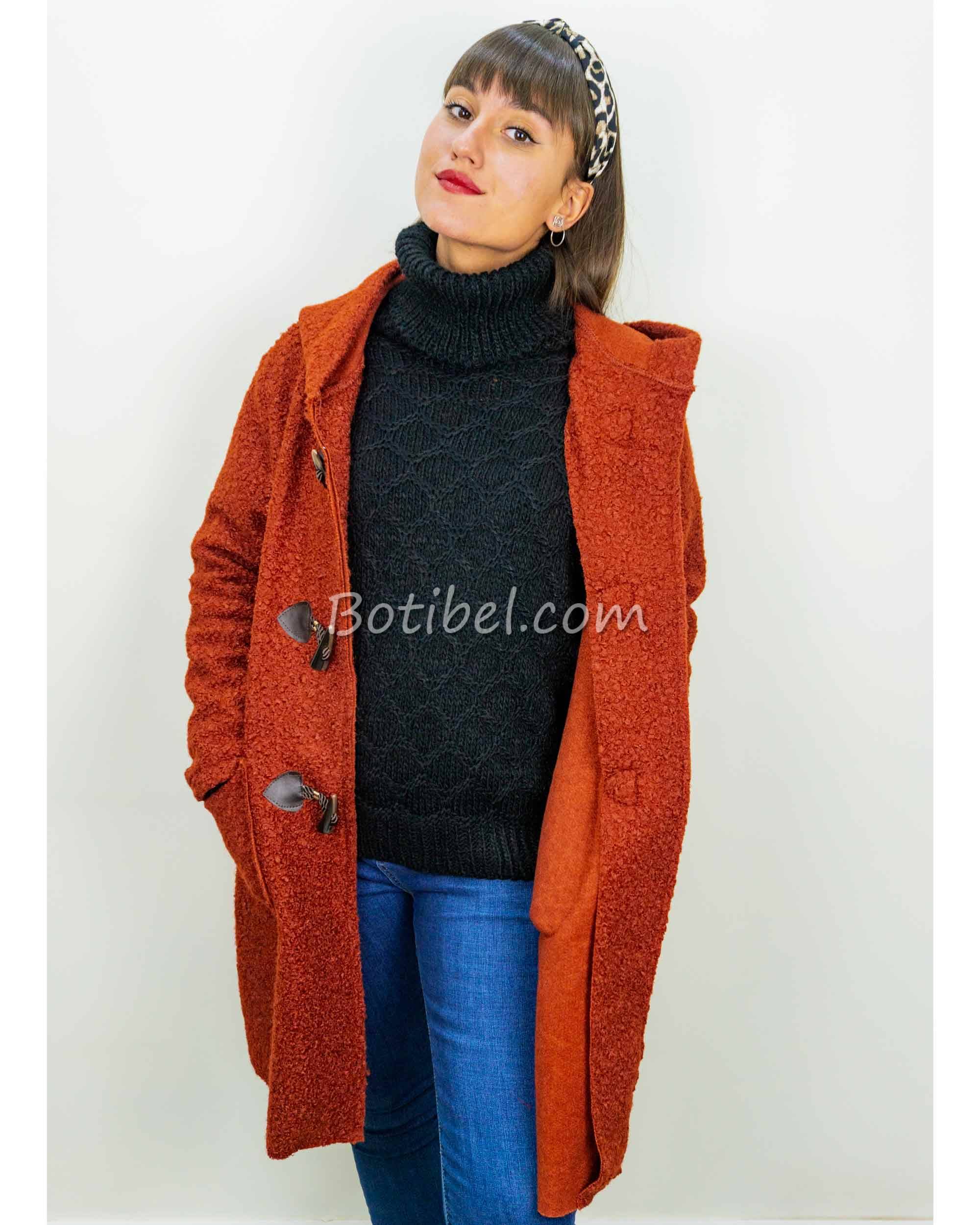 conjunto Nota disfraz abrigo-largo-borrego-capucha-color-teja-mujer - Botibel.com